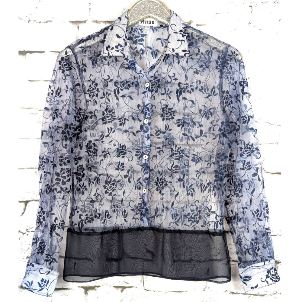 A'NUE LIGNE Sheer Burnout Velvet Popover Top Ethereal Feminine Artsy Medium